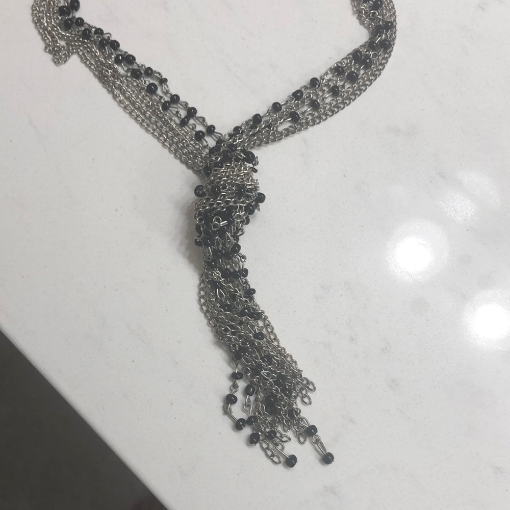 Necklace long black and silver knotted